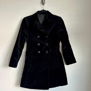 FRAME Velvet Coat Womens Small Black Double Breasted Long Peacoat‎ LWOT0077 Noir